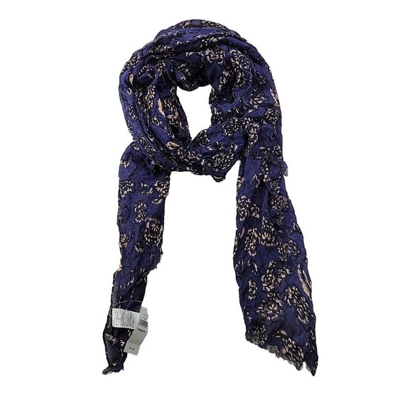 NEW Banana Republic Factory Women OS Long Rectangle Scarf Navy Floral Fringe - Picture 1 of 9